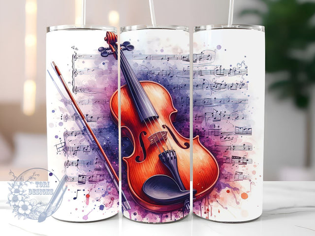 Violin 20oz Skinny Tumbler Sublimation Design, Violin With Music Notes Tumbler Png, Straight & Tapered Tumbler Wrap, Instant Digital Download Sublimation ToriDesigns 