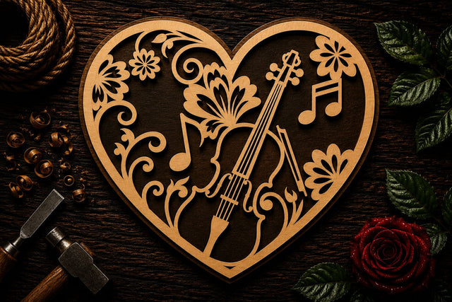 Violin Heart Music Ornament Laser Cut SVG File SVG Regulrcrative 