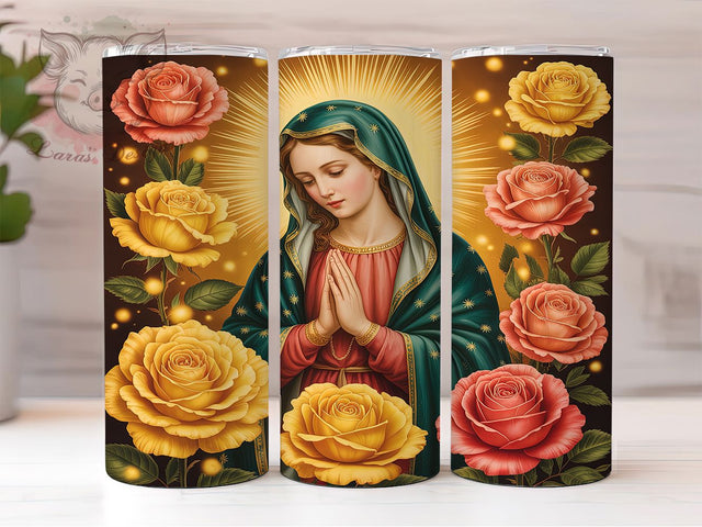 Virgen de Guadalupe Roses 20oz Tumbler, Mexican Virgin Tumbler, Guadalupe Tumbler Wrap, Roses Tumbler Design, Catholic Tumbler, Religious Tumbler Wrap, Sublimation Virgin Mary Tumbler Sublimation Lara' s Designs 