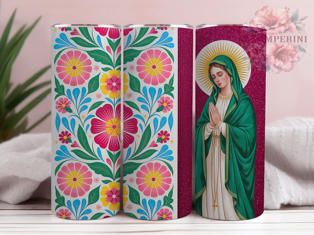 Virgen de Guadalupe Talavera Tumbler, Talavera Pattern Cup, Mexican Religious Art Mug, Catholic Faith Drinkware, Our Lady Of Guadalupe Gift, Colorful Ceramic Style Tumbler Sublimation Li Zamperini 