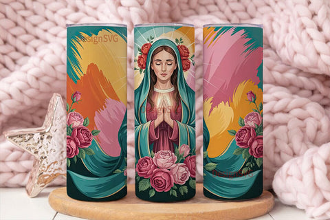 Virgin Mary Floral 20oz Tumbler Wrap Sublimation DesignSVG 