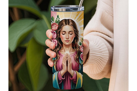 Virgin Mary Floral 20oz Tumbler Wrap Sublimation DesignSVG 