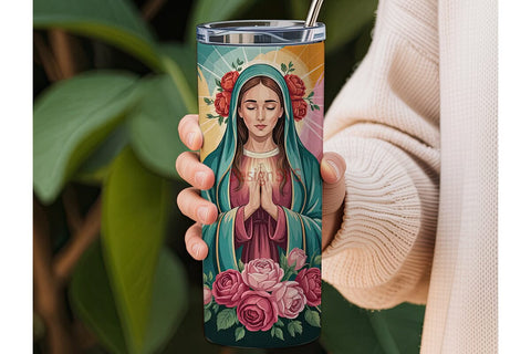 Virgin Mary Floral 20oz Tumbler Wrap Sublimation DesignSVG 