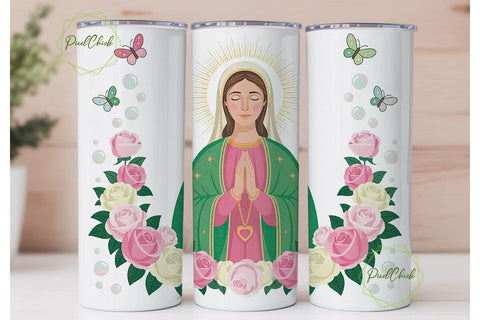 Virgin Mary Floral Tumbler Design Sublimation PixelChick 