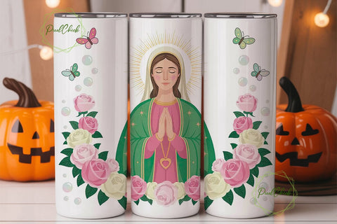 Virgin Mary Floral Tumbler Design Sublimation PixelChick 