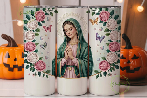 Virgin Mary Floral Tumbler Design Sublimation PixelChick 