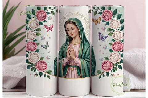 Virgin Mary Floral Tumbler Design Sublimation PixelChick 