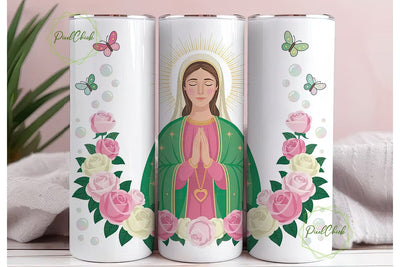 Virgin Mary Floral Tumbler Design Sublimation PixelChick 