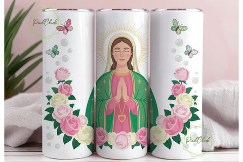 Virgin Mary Floral Tumbler Design Sublimation PixelChick 