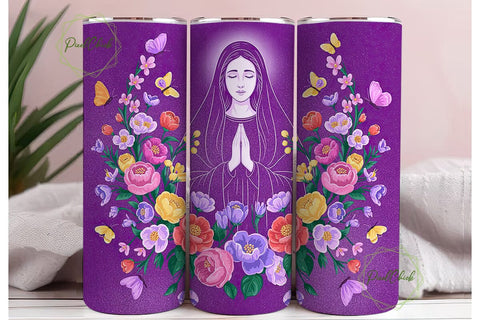 Virgin Mary Floral Tumbler Wrap Sublimation PixelChick 