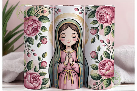 Virgin Mary Floral Tumbler Wrap Sublimation PixelChick 
