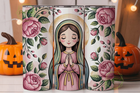 Virgin Mary Floral Tumbler Wrap Sublimation PixelChick 