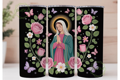 Virgin Mary Floral Tumbler Wrap Sublimation PixelChick 