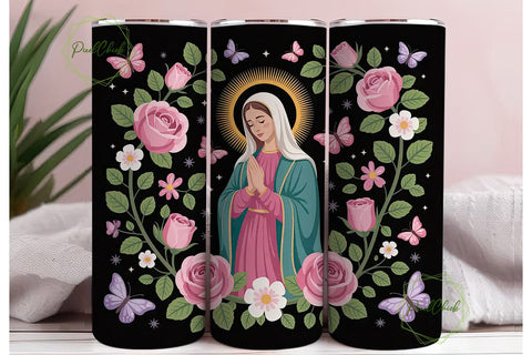 Virgin Mary Floral Tumbler Wrap Sublimation PixelChick 