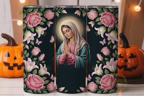 Virgin Mary Floral Tumbler Wrap Sublimation PixelChick 