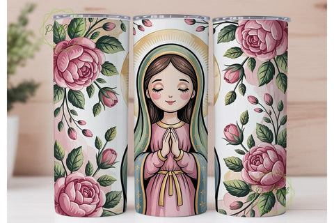 Virgin Mary Floral Tumbler Wrap Sublimation PixelChick 