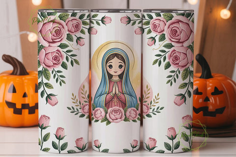 Virgin Mary Floral Tumbler Wrap Sublimation PixelChick 