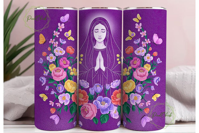 Virgin Mary Floral Tumbler Wrap Sublimation PixelChick 