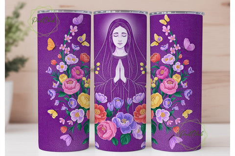 Virgin Mary Floral Tumbler Wrap Sublimation PixelChick 