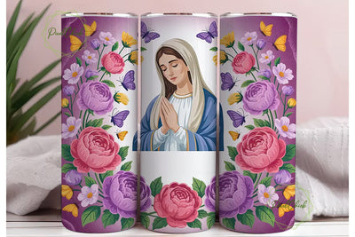 Virgin Mary Floral Tumbler Wrap Sublimation PixelChick 