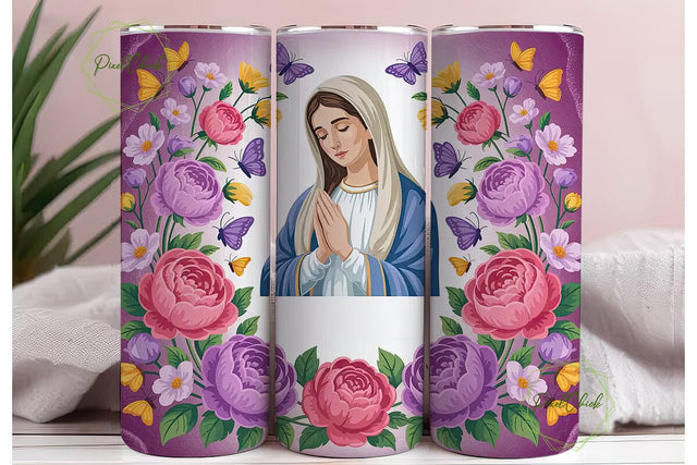 Virgin Mary Floral Tumbler Wrap Sublimation PixelChick 