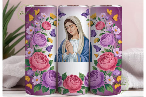 Virgin Mary Floral Tumbler Wrap Sublimation PixelChick 