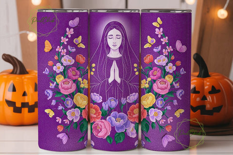 Virgin Mary Floral Tumbler Wrap Sublimation PixelChick 