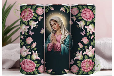 Virgin Mary Floral Tumbler Wrap Sublimation PixelChick 