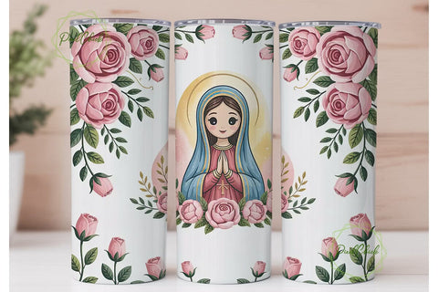 Virgin Mary Floral Tumbler Wrap Sublimation PixelChick 