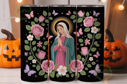 Virgin Mary Floral Tumbler Wrap Sublimation PixelChick 