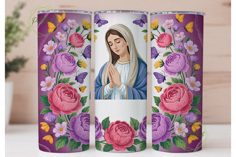 Virgin Mary Floral Tumbler Wrap Sublimation PixelChick 