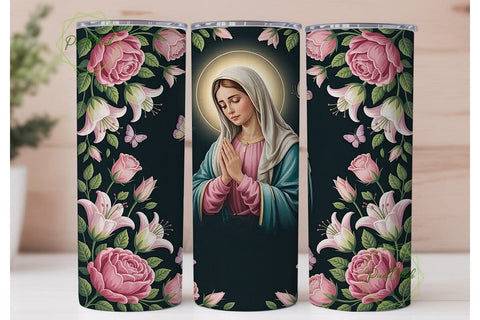 Virgin Mary Floral Tumbler Wrap Sublimation PixelChick 