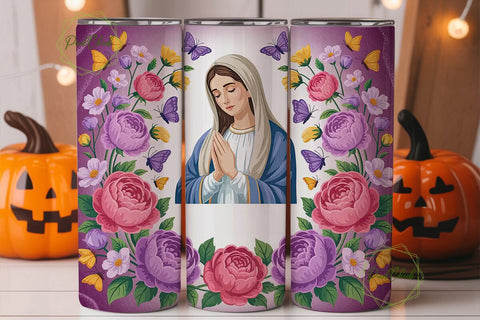 Virgin Mary Floral Tumbler Wrap Sublimation PixelChick 