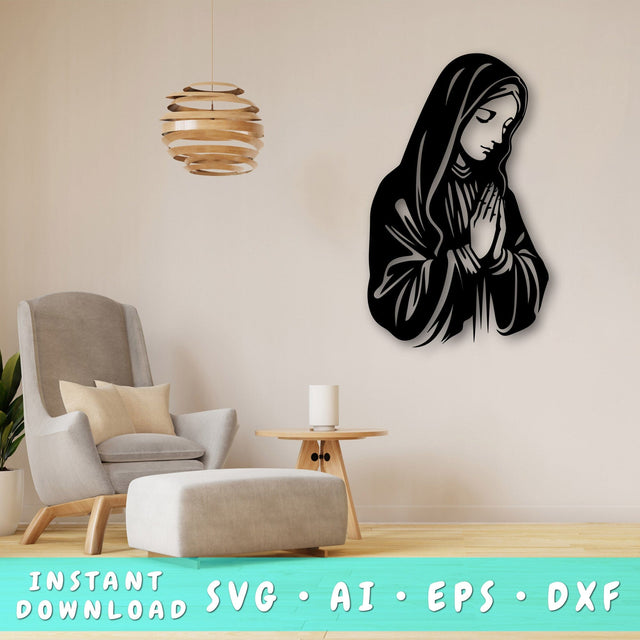 Virgin Mary Laser SVG Cut File, Virgin Mary Glowforge File, Virgin Mary DXF, Virgin Mary Wall Art SVG SVG HappyDesignStudio 