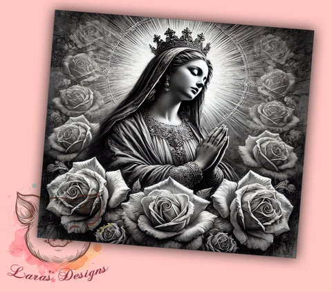 Virgin Mary Religious Gift Floral Tumbler, Religious Gift, 20oz Tumbler Wrap, Floral Design, Catholic Art, Spiritual Decor, Roses Sublimation Sublimation Lara' s Designs 