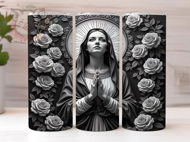 Virgin Mary Religious Gift Floral Tumbler, Religious Gift, 20oz Tumbler Wrap, Floral Design, Catholic Art, Spiritual Decor, Roses Sublimation Sublimation Lara' s Designs 