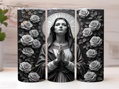 Virgin Mary Religious Gift Floral Tumbler, Religious Gift, 20oz Tumbler Wrap, Floral Design, Catholic Art, Spiritual Decor, Roses Sublimation Sublimation Lara' s Designs 