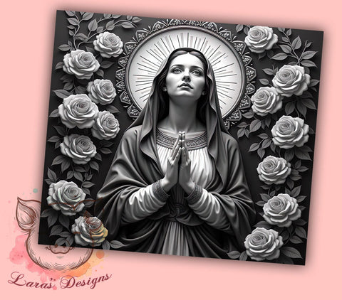 Virgin Mary Religious Gift Floral Tumbler, Religious Gift, 20oz Tumbler Wrap, Floral Design, Catholic Art, Spiritual Decor, Roses Sublimation Sublimation Lara' s Designs 