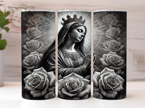Virgin Mary Religious Gift Floral Tumbler, Religious Gift, 20oz Tumbler Wrap, Floral Design, Catholic Art, Spiritual Decor, Roses Sublimation Sublimation Lara' s Designs 
