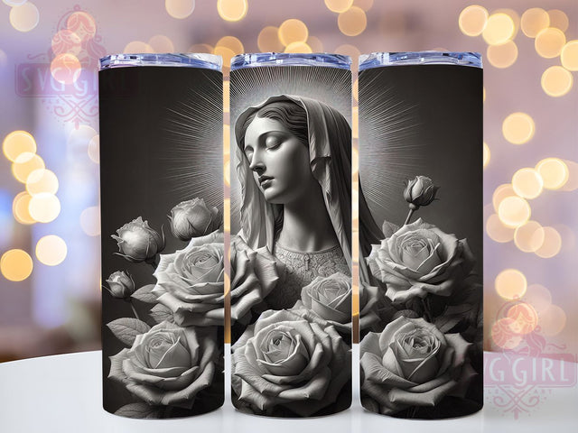 Virgin Mary Roses 20oz Spiritual Tumbler, Roses Design, 20oz Sublimation Wrap, Religious Drinkware, Christian Mug, Floral Tumbler, Spiritual Gift Sublimation SvggirlplusArt 