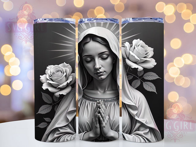Virgin Mary Roses 20oz Spiritual Tumbler, Roses Design, 20oz Sublimation Wrap, Religious Drinkware, Christian Mug, Floral Tumbler, Spiritual Gift Sublimation SvggirlplusArt 
