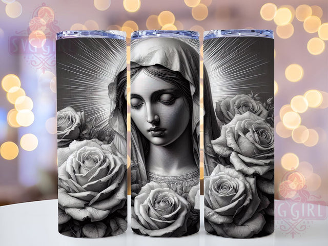 Virgin Mary Roses 20oz Spiritual Tumbler, Roses Design, 20oz Sublimation Wrap, Religious Drinkware, Christian Mug, Floral Tumbler, Spiritual Gift Sublimation SvggirlplusArt 