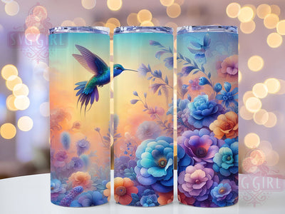 Vivid Floral Hummingbird Tumbler, Bird Floral Wrap, Colorful Hummingbird Cup, 20oz Sublimation Wrap, Stylish Bird Design Tumbler, Artistic Hummingbird Flowers Cup, Nature Floral Theme Wrap Sublimation SvggirlplusArt 