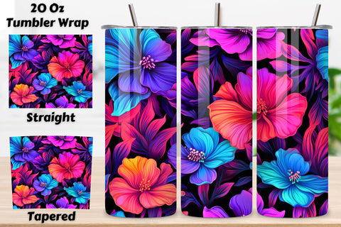 Vivid Neon Bloom Tumbler wrap, Seamless PNG Wrap, 3D Neon Floral Fantasy Tumbler wrap, Seamless Wrap PNG Sublimation FloridPrintables 