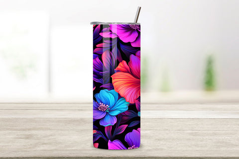 Vivid Neon Bloom Tumbler wrap, Seamless PNG Wrap, 3D Neon Floral Fantasy Tumbler wrap, Seamless Wrap PNG Sublimation FloridPrintables 