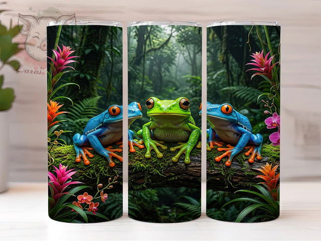 Vivid Tree Frogs 20oz Tumbler, Vivid Tree Frogs, Tree Frog Tumbler, Frog Tumbler, 20oz Tumbler, Tropical Tumbler, Nature Tumbler, Tumbler Wrap Sublimation Lara' s Designs 