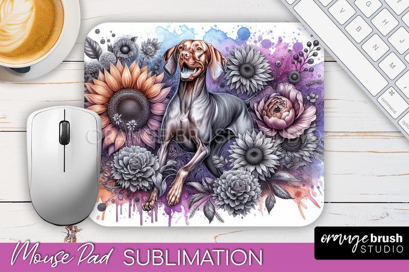 Vizsla Mouse Pad Design - Dog Mom Floral Mousepad Sublimation Sublimation OrangeBrushStudio 