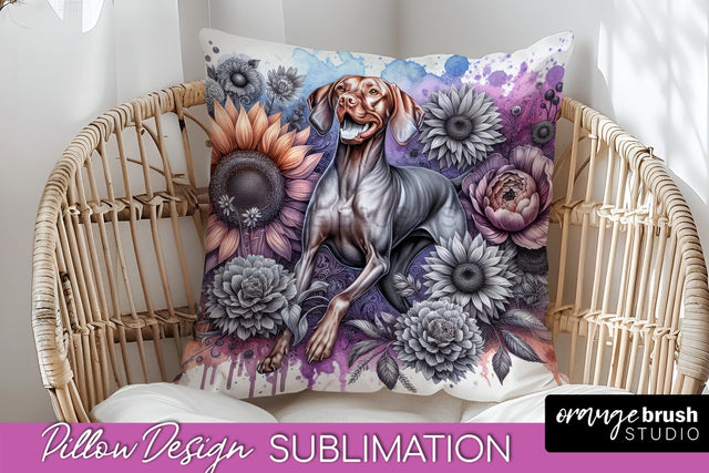 Vizsla Pillow Cover - Dog Mom Floral Pillow Sublimation Sublimation OrangeBrushStudio 