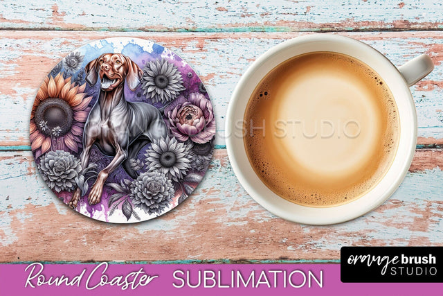 Vizsla Round Coaster - Dog Mom Floral Coaster Sublimation Sublimation OrangeBrushStudio 