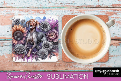 Vizsla Square Coaster - Dog Mom Floral Coaster Sublimation Sublimation OrangeBrushStudio 